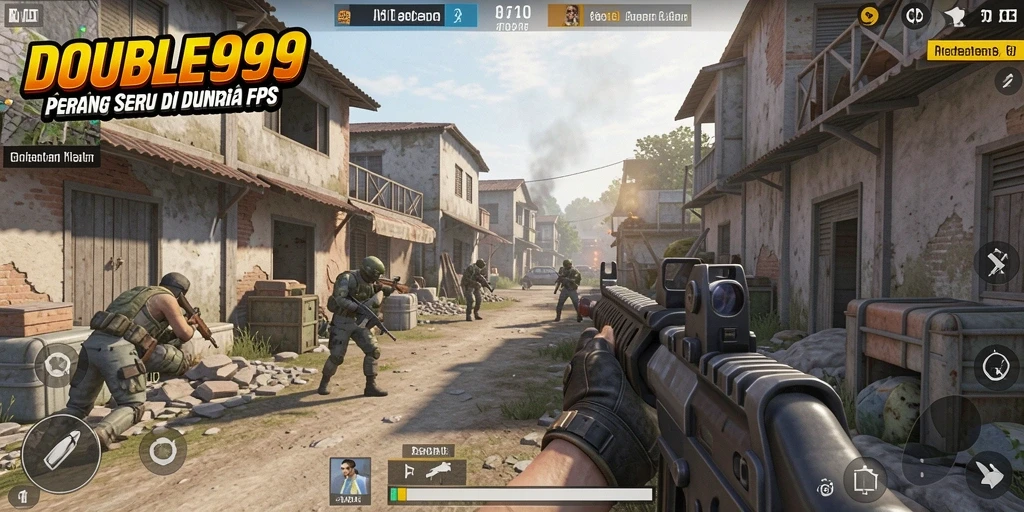Screenshot utama DOUBLE999 menampilkan aksi tembak-menembak yang mendebarkan.