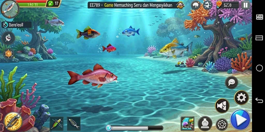 Screenshot gameplay EE789 menunjukkan suasana memancing yang seru dan menegangkan.