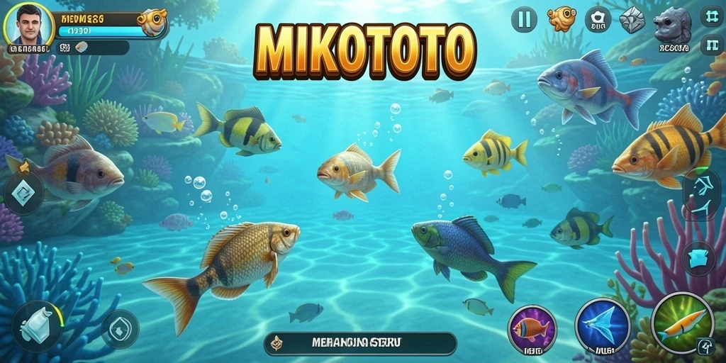 Screenshot gameplay MIKOTOTO menampilkan aksi memancing yang seru.