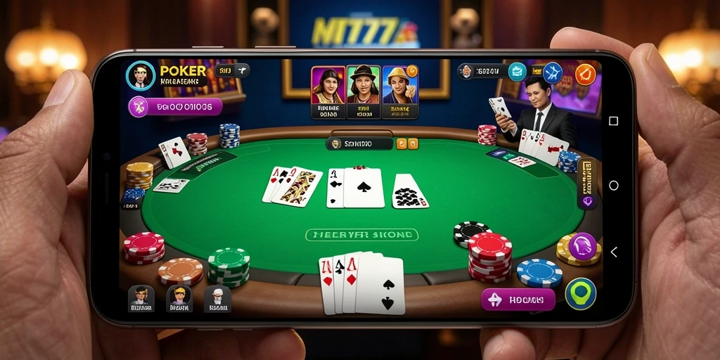 Tangkapan layar game poker menunjukkan momen seru di meja.
