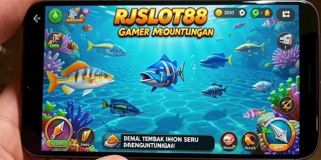 Tangkapan layar menunjukkan gameplay seru RJSLOT88 dengan aksi memancing ikan.