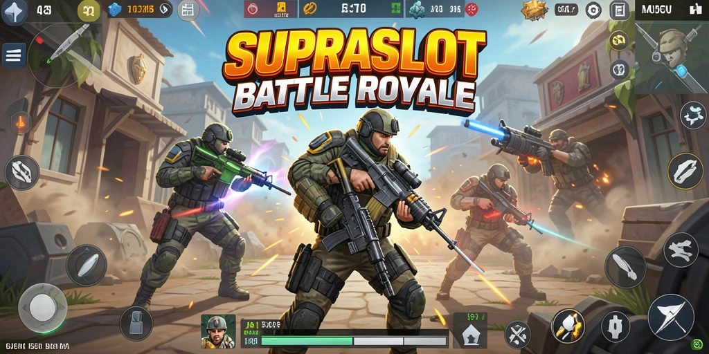 Menggambarkan pertempuran epik dalam SUPRASLOT dengan gameplay seru.